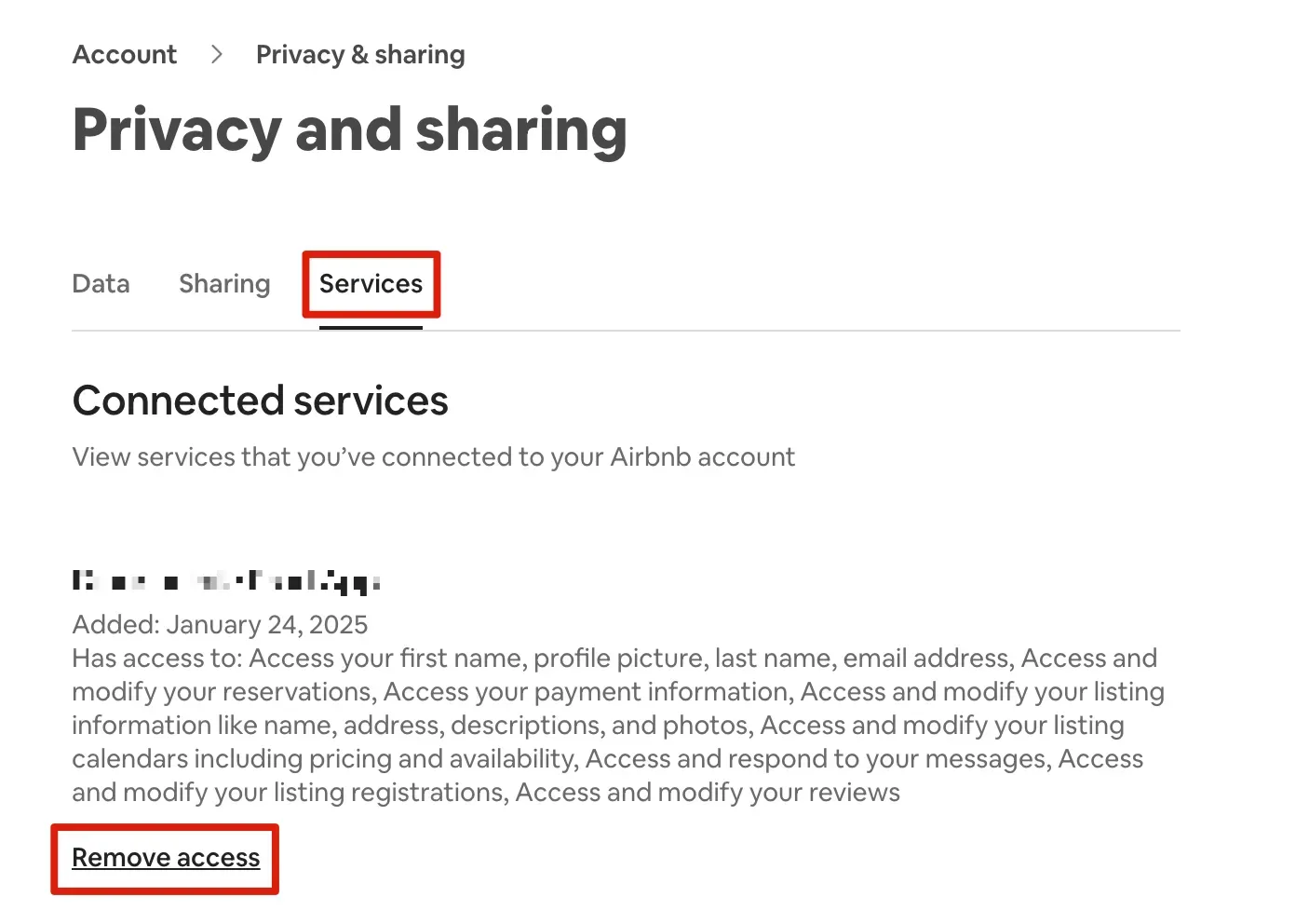 Airbnb connection guide with Smart Order PMS, Remove access