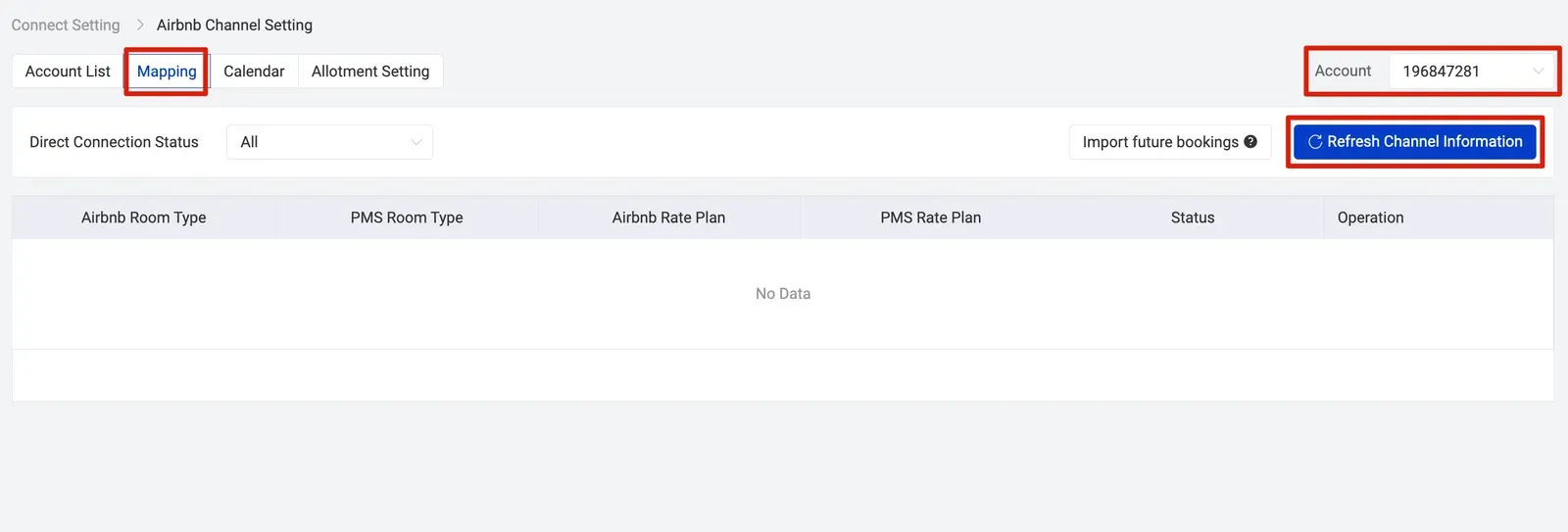 Airbnb connection guide with Smart Order PMS, starting mapping in PMS and refresh channel information