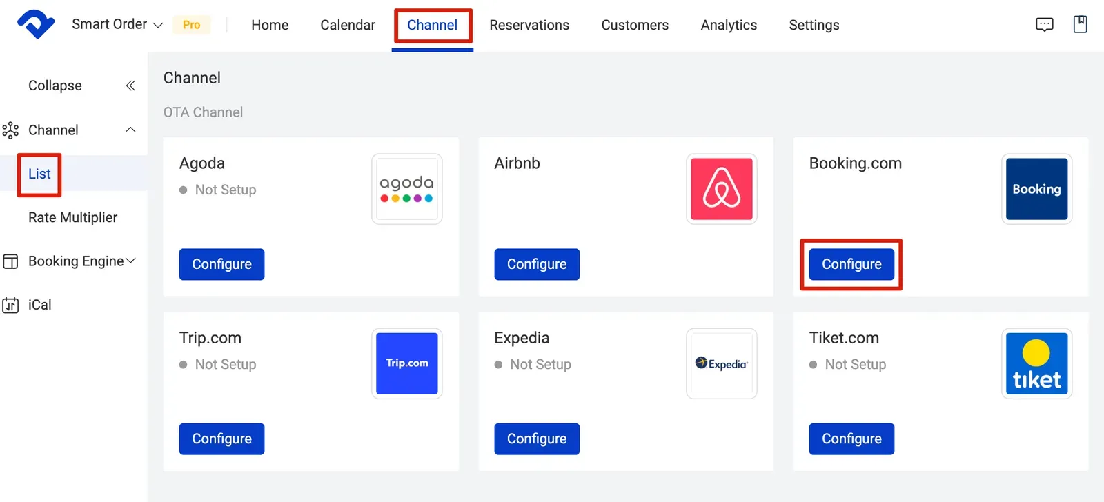 Booking.com connection guide with Smart Order PMS, start mapping in the PMS