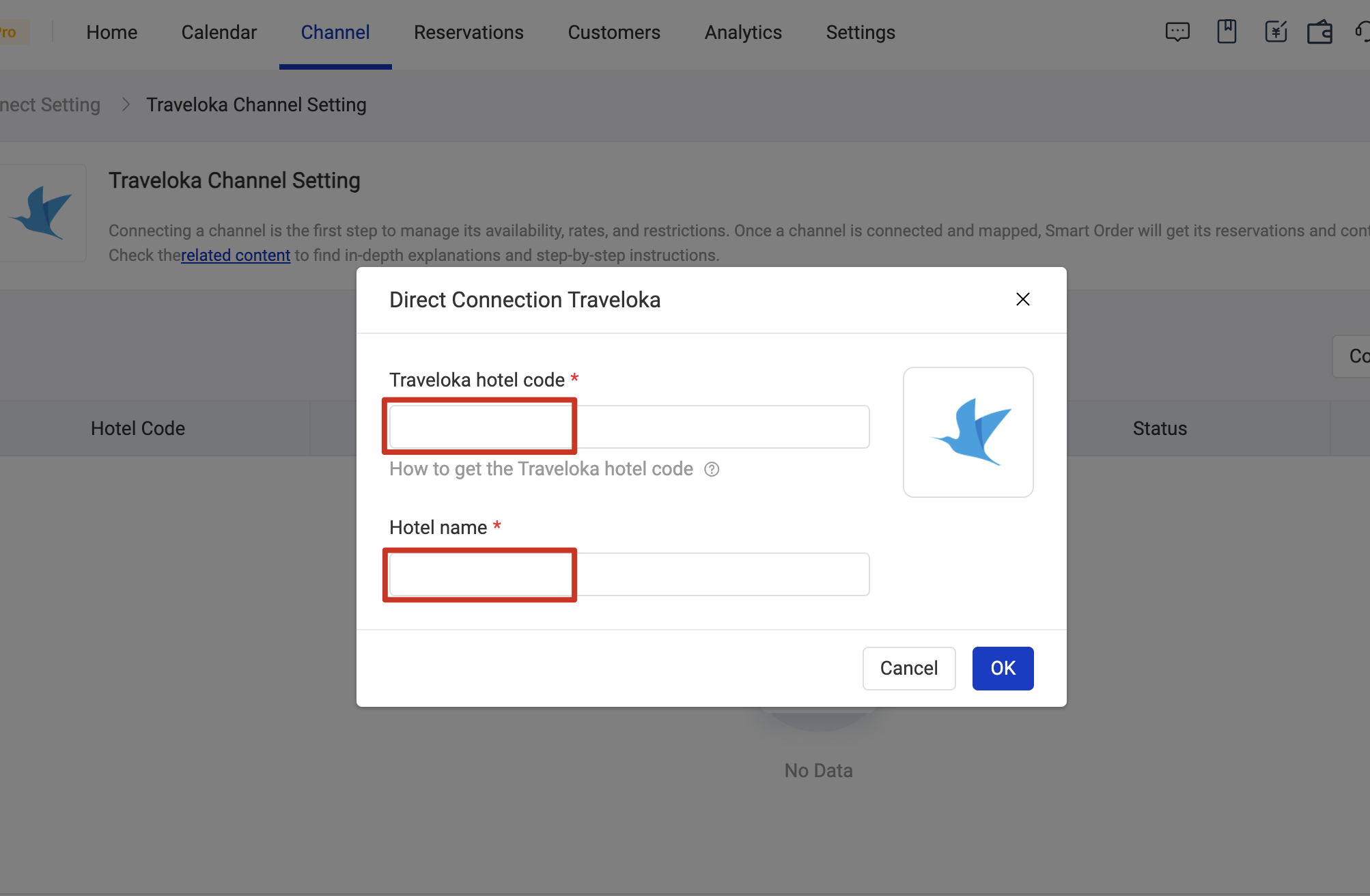 Fill in Traveloka hotel code and Fill in Hotel name