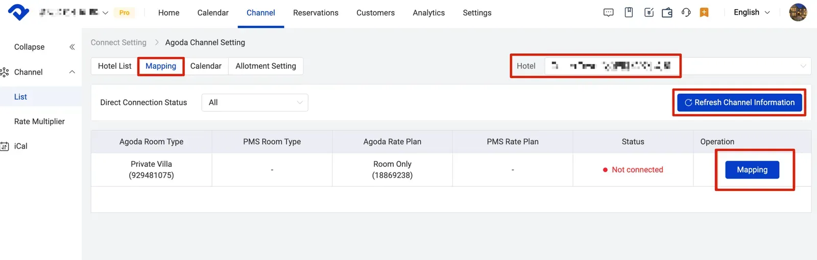 Agoda connection guide, start mapping with Smart Order PMS