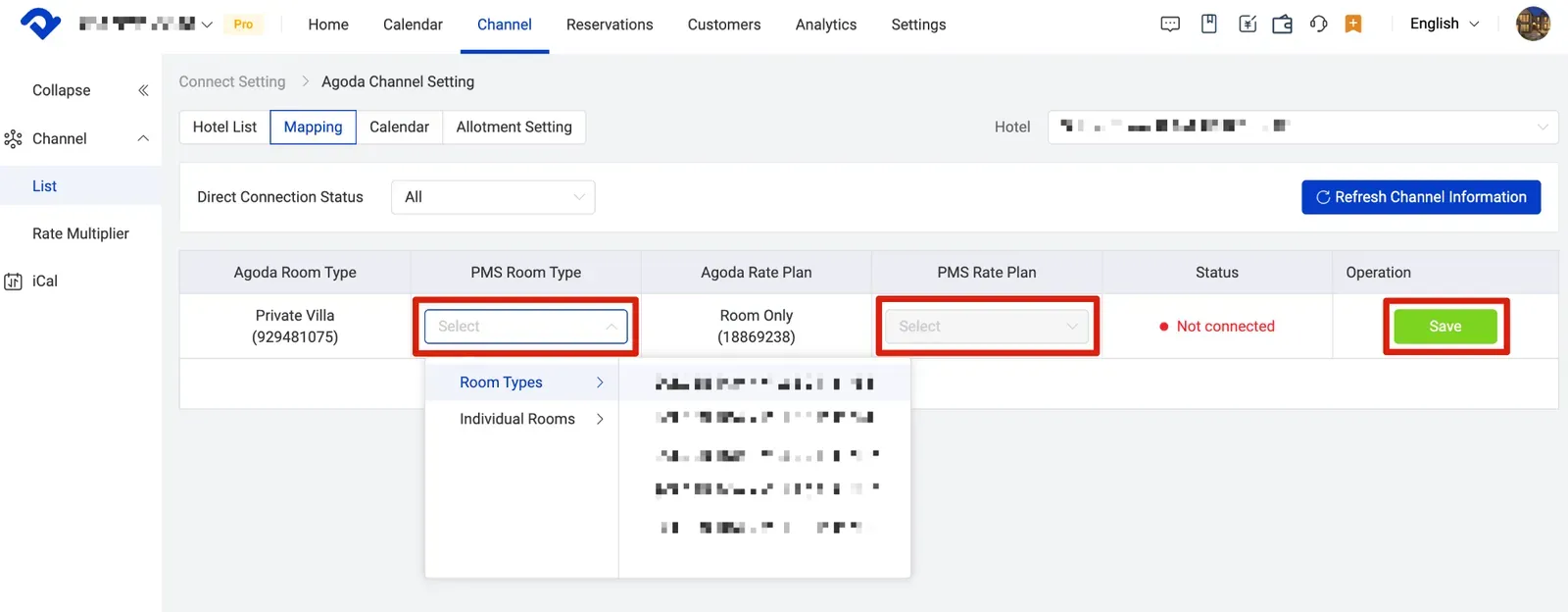 Agoda connection guide, start mapping with Smart Order PMS