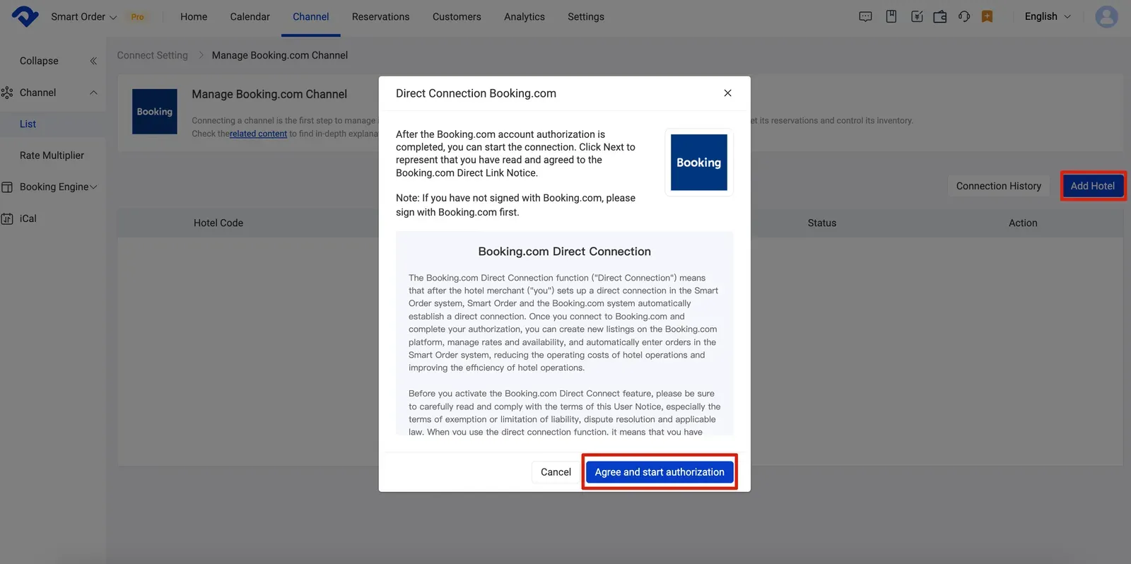 Booking.com connection guide with Smart Order PMS, start mapping in the PMS