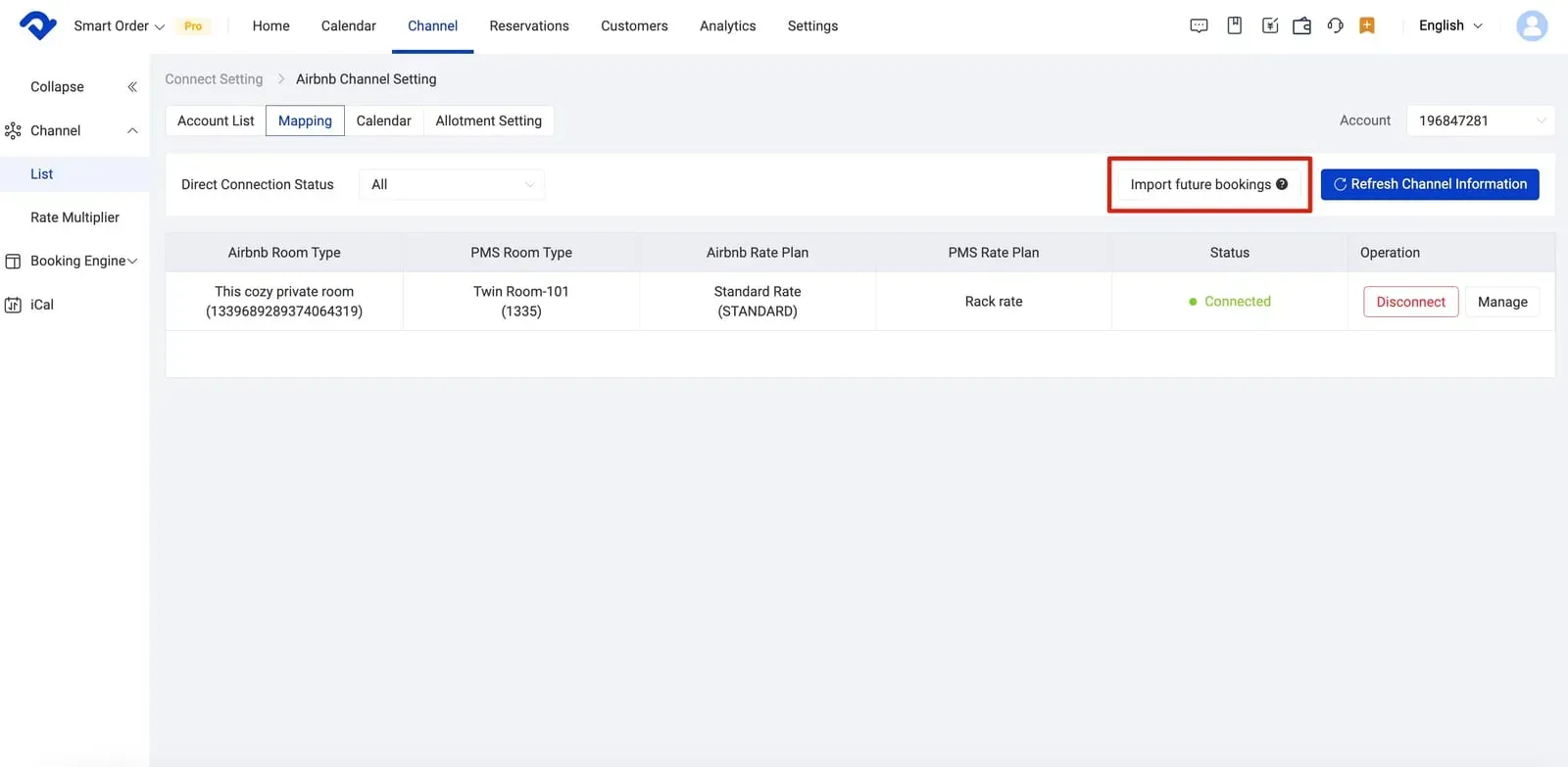 Airbnb connection guide with Smart Order PMS, import future bookings into PMS