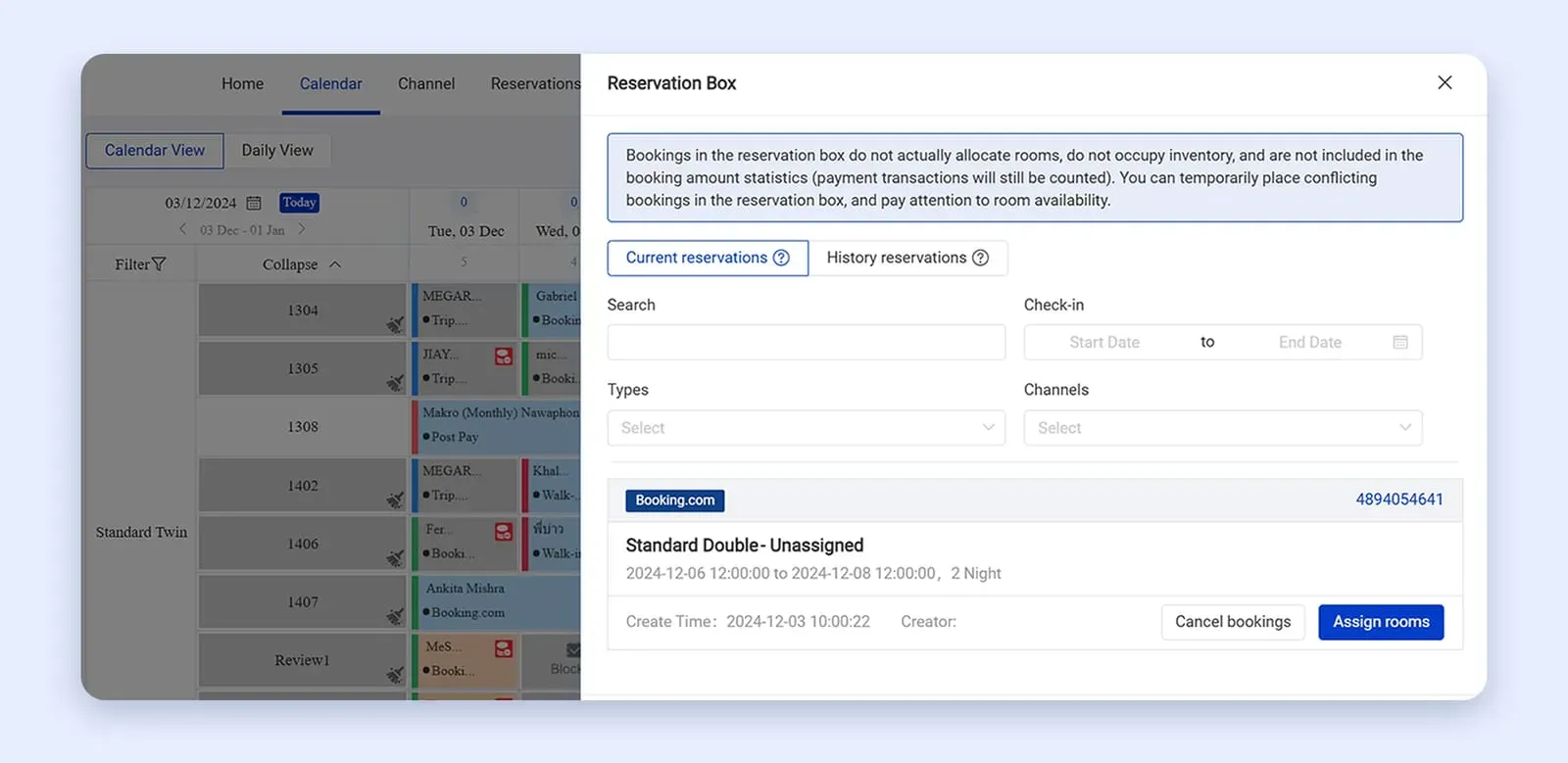 Smart Order PMS - Reservation Box - Track and manage overbookings all in the box