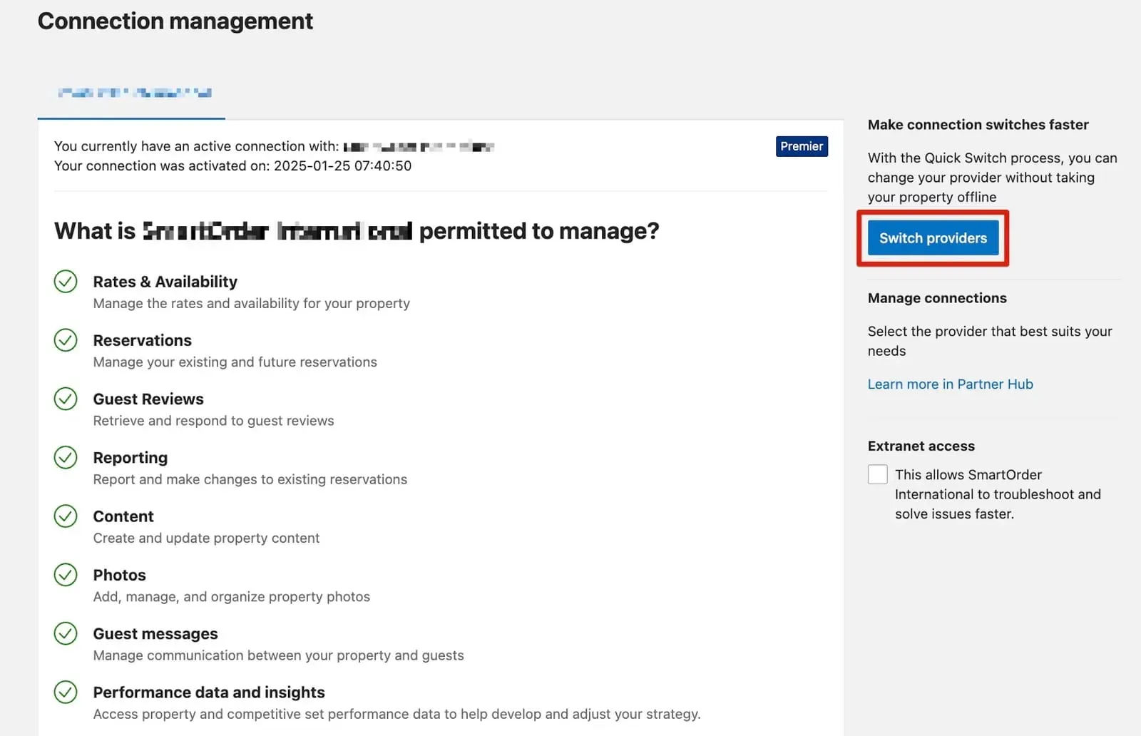 Booking.com connection guide with Smart Order PMS, switch connectivity provider