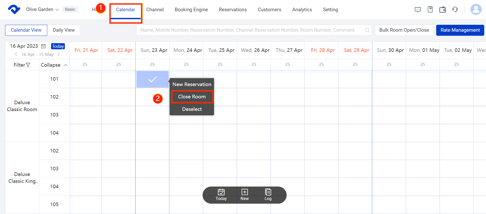 click Calendar, then click Close Room