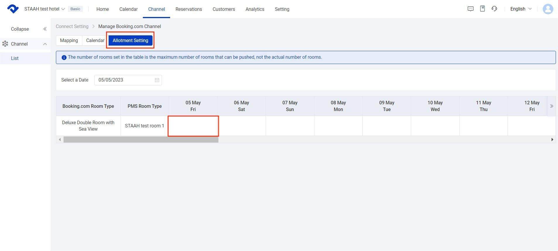 Click Allotment Settings