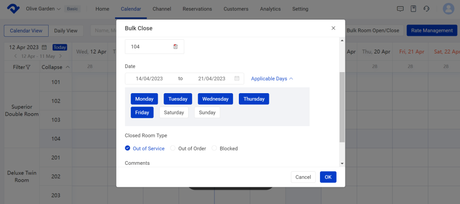 Choose Date and reasons for closing, then click OK