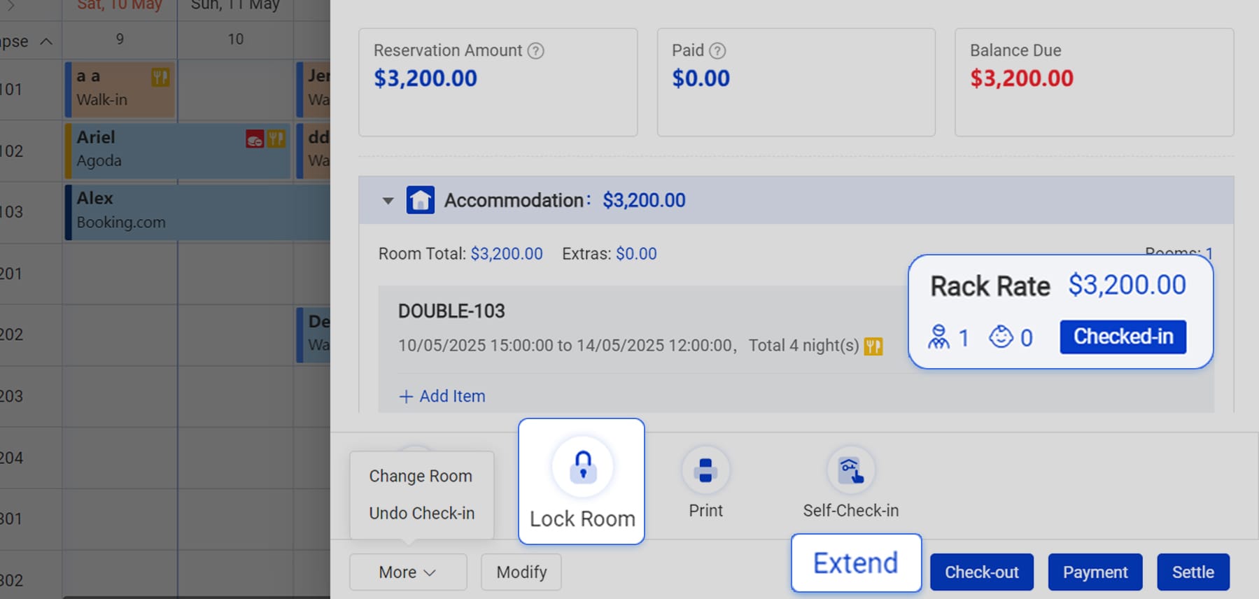 Quick Access to Choosing Rate Plan, Locking Room and Extending Stay