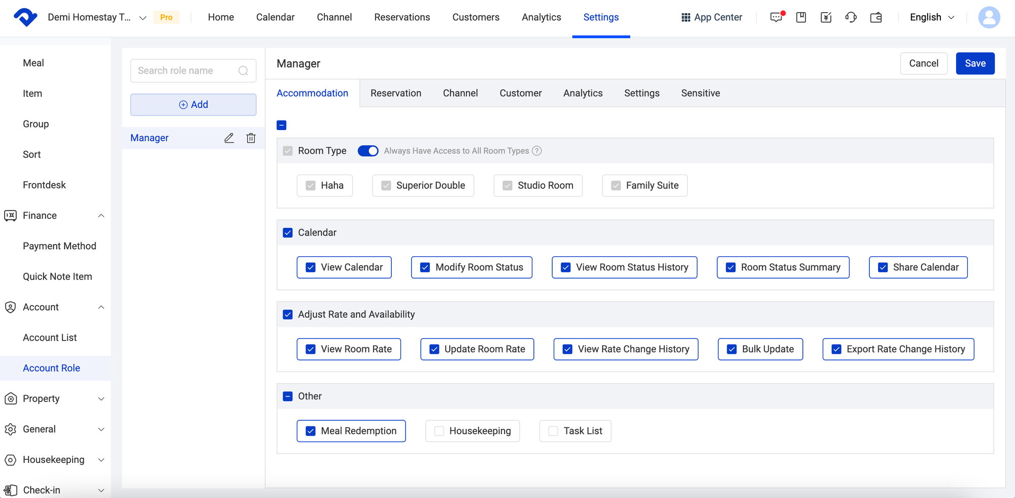 Manage Permissions by Roles in Settings