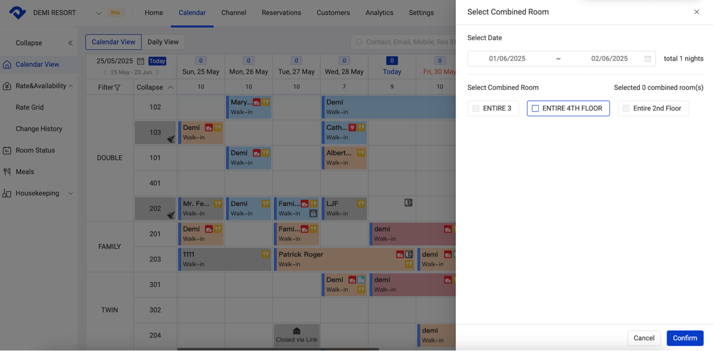 Create a Combined Room Reservation