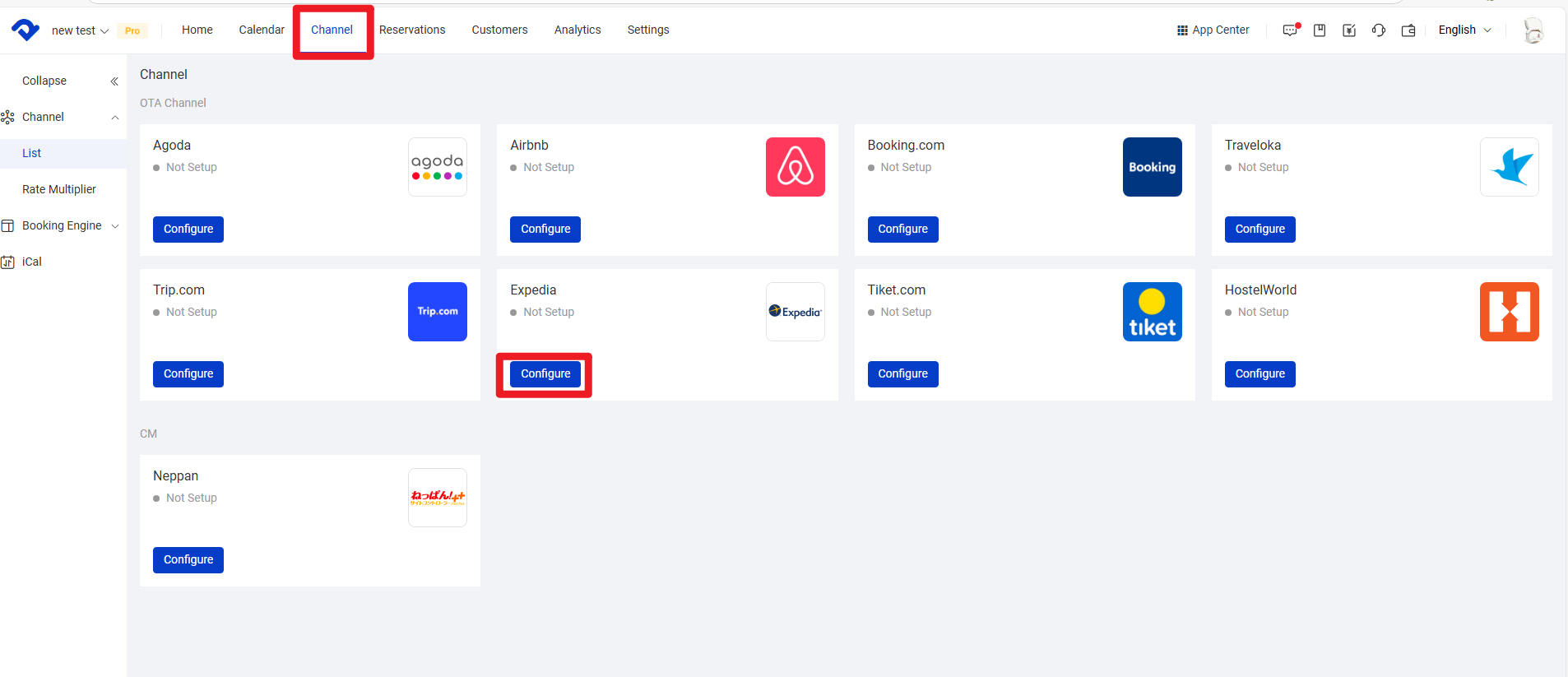 Channel > List > Configure