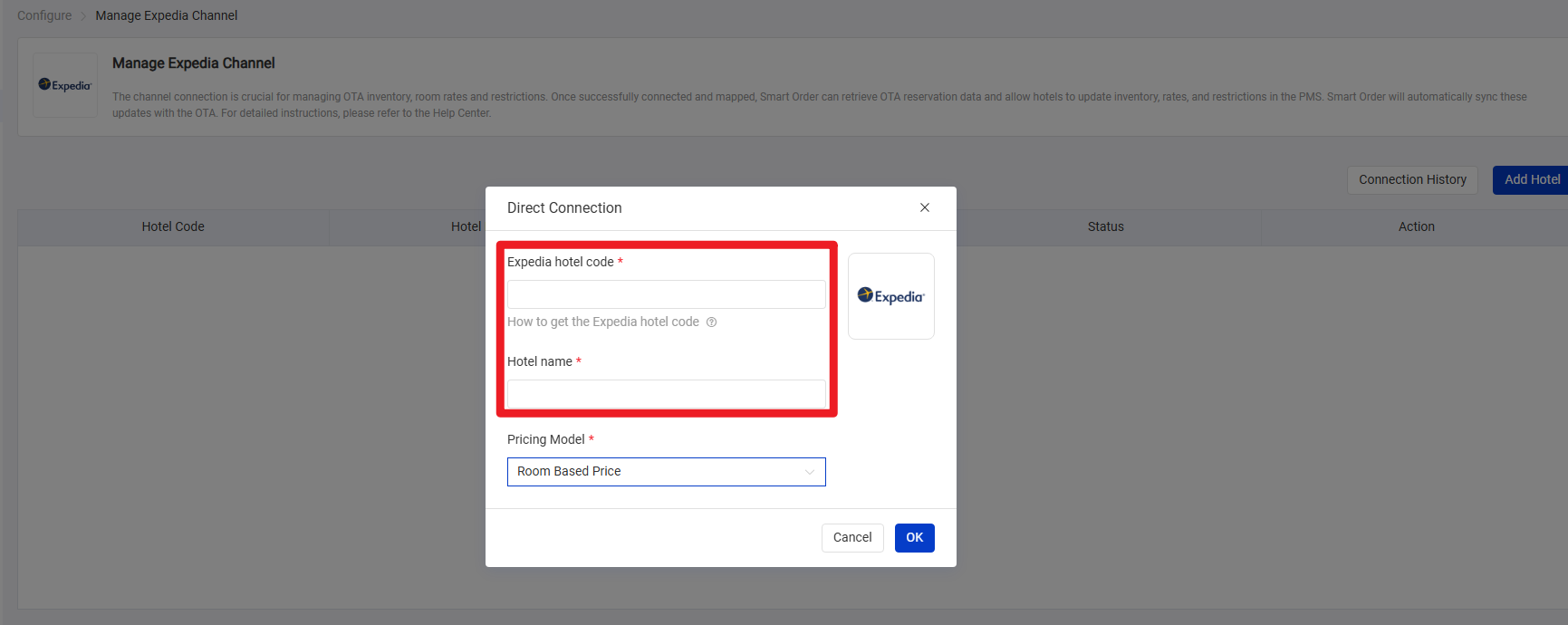 Fill in Expedia hotel code