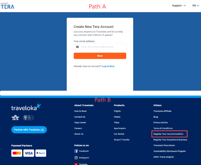 TERA registration page