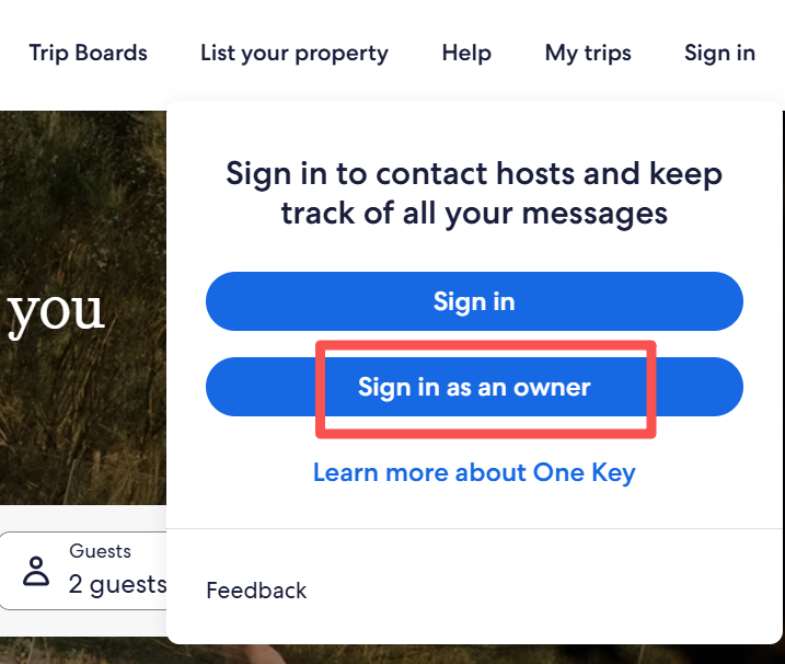 Sign in as an owner