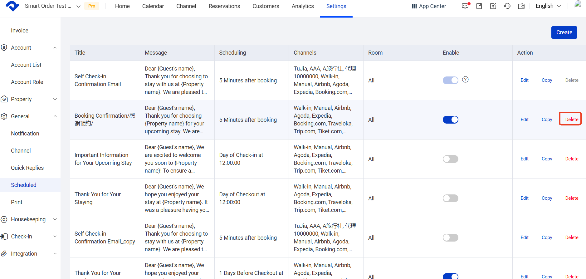 Delete an Automated Message