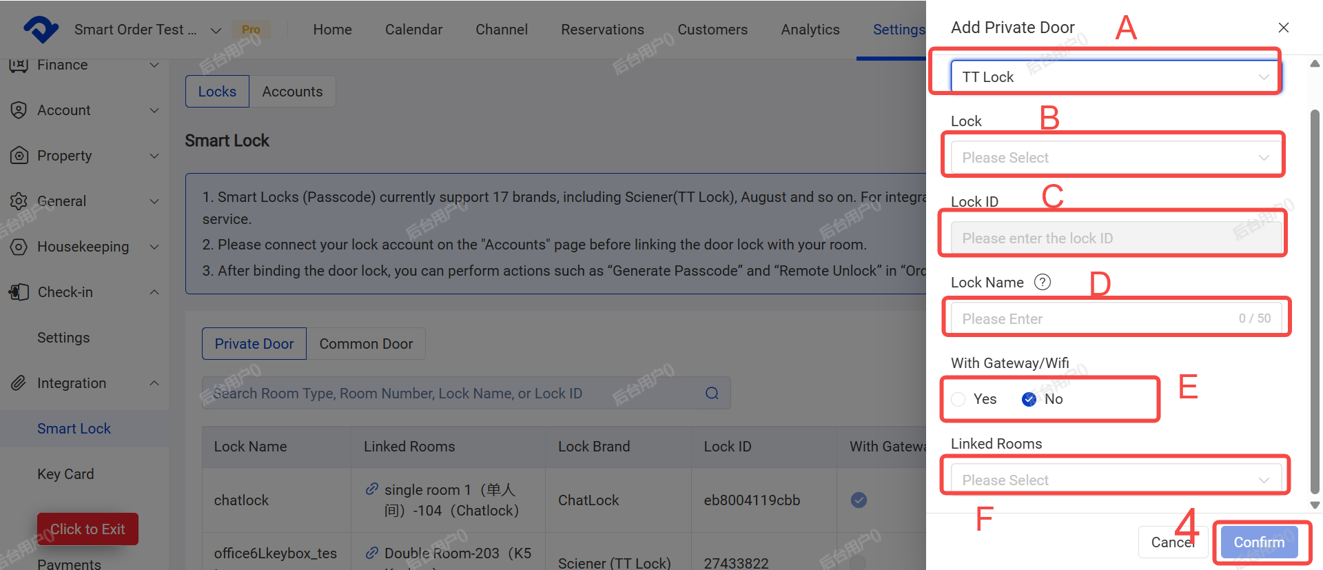 Fill in the door lock information, and link it to the room(s), then save
