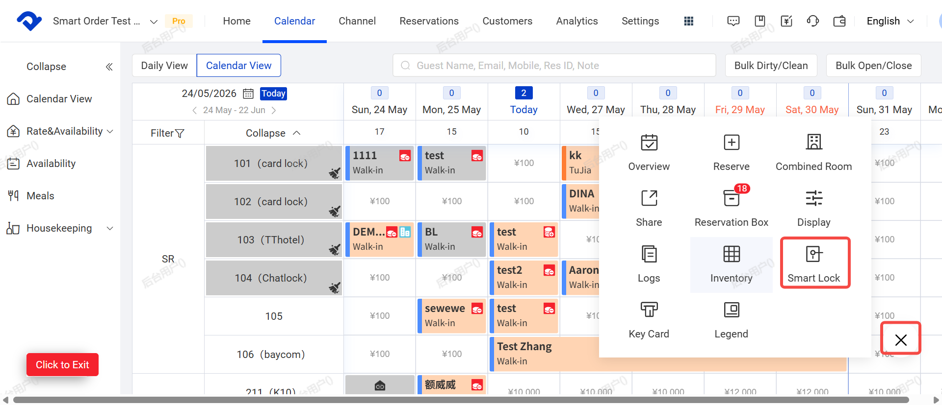 Room Status Calendar → Bottom right “+” → Smart Lock