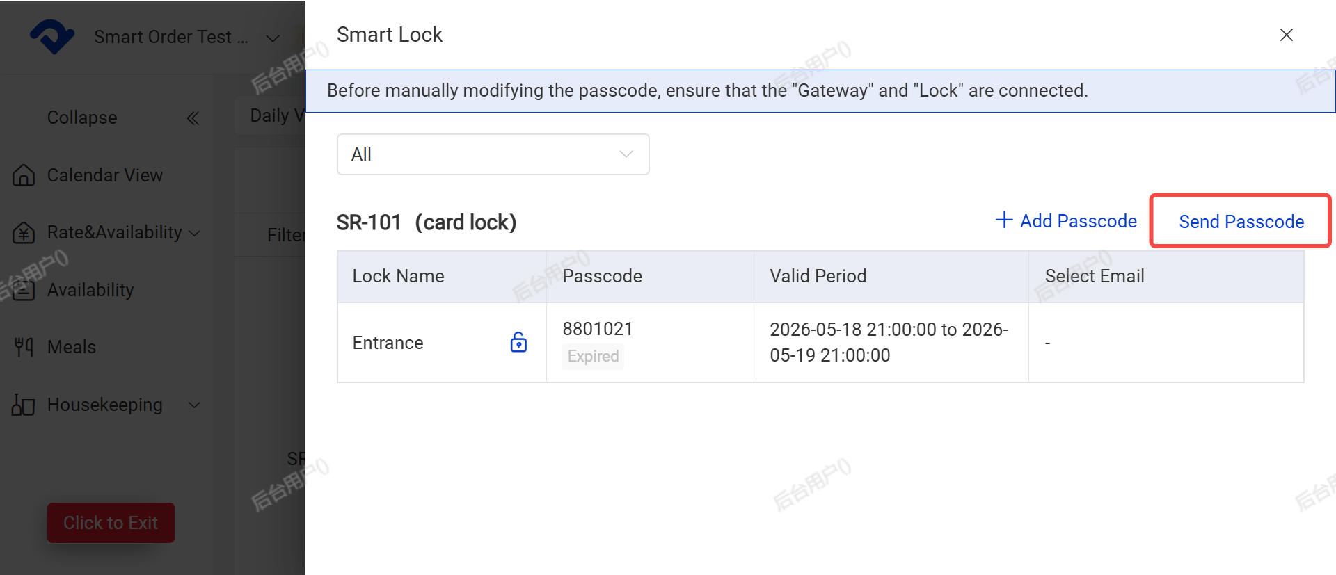 Order Details → Smart Lock → Click Send Password