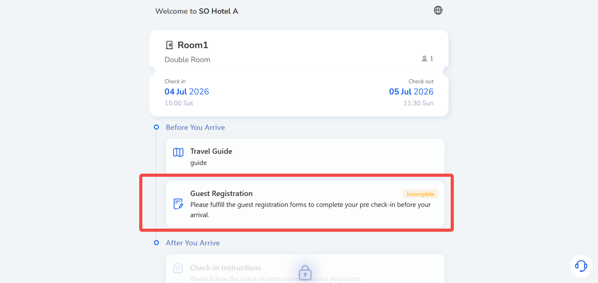Click Guest Registration to enter the form and identity verification page