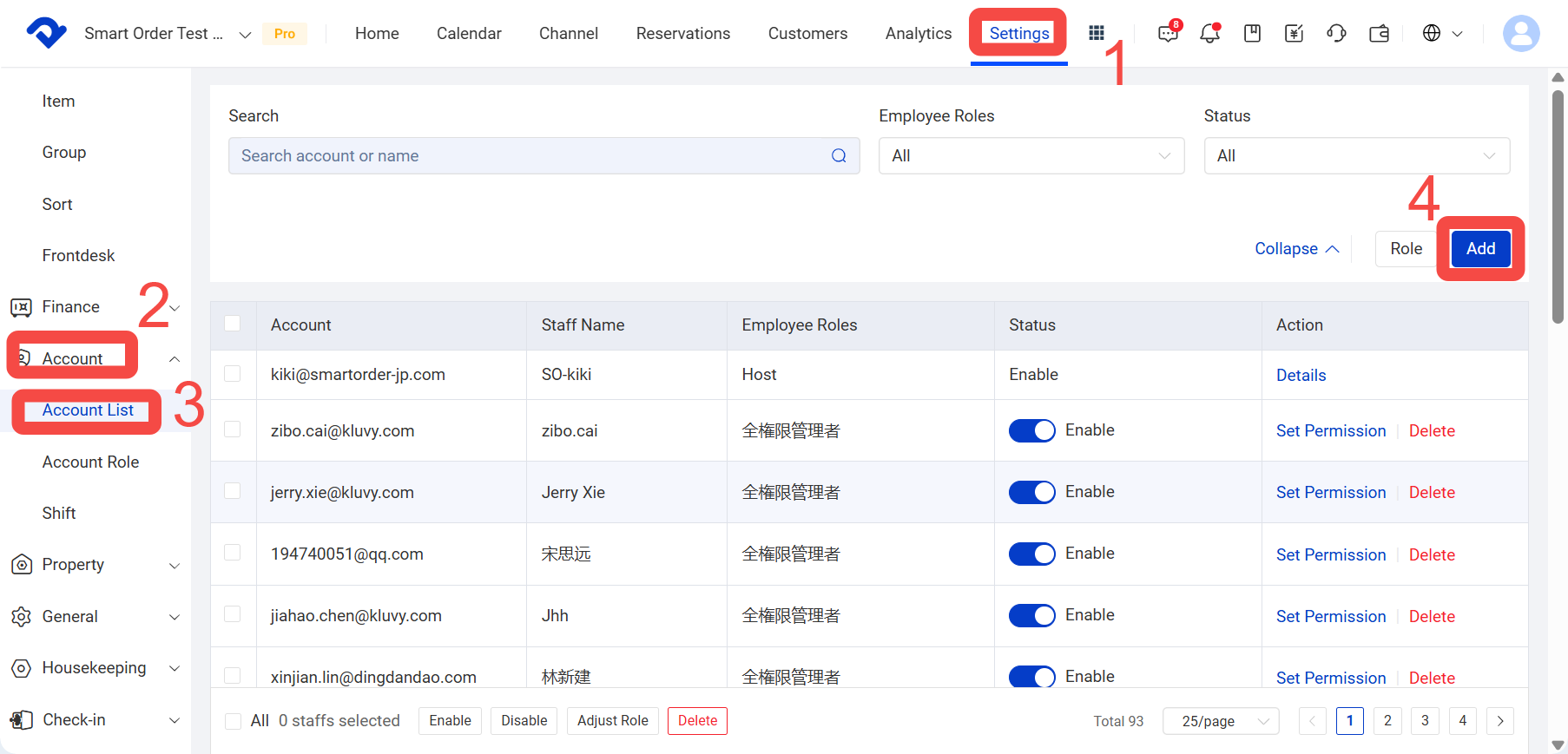 how to add employees in Smart Order PMS