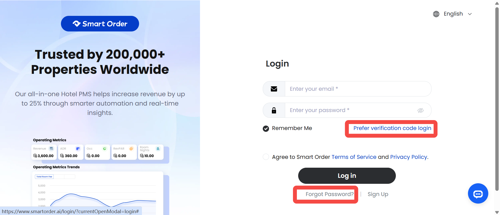 Log in with Verification Code or Forgot Password