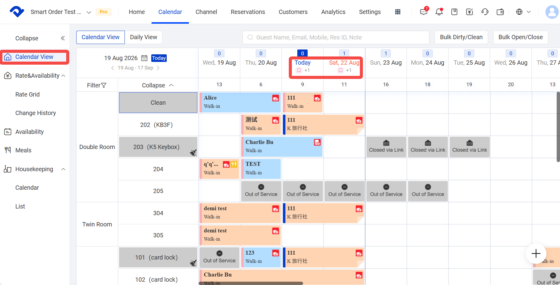 Room Status Calendar