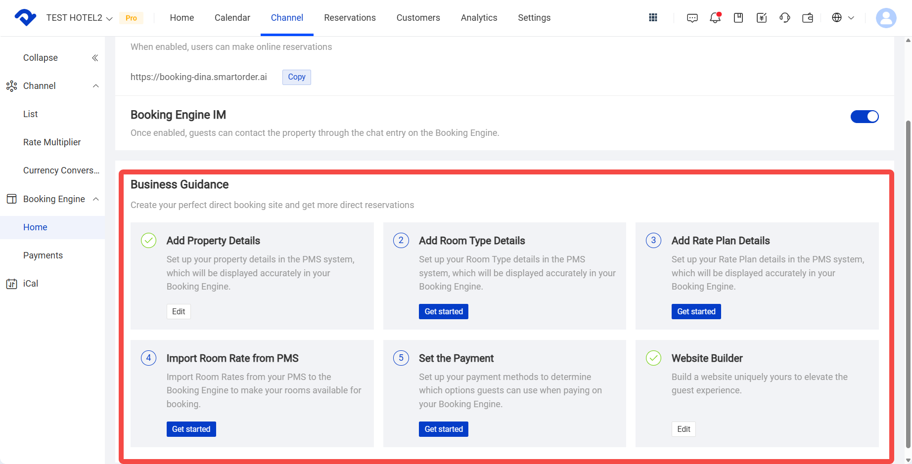 Click Start to jump to the related setup page