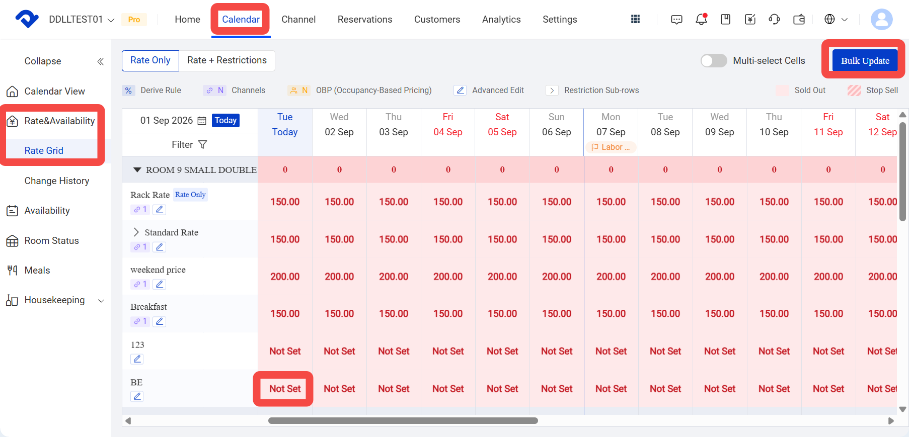 Calendar> Rates & Availability > Rate Grid