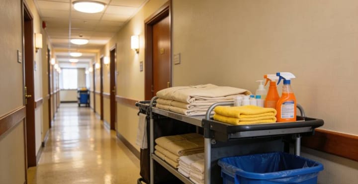 What does housekeeping do in a hotel?