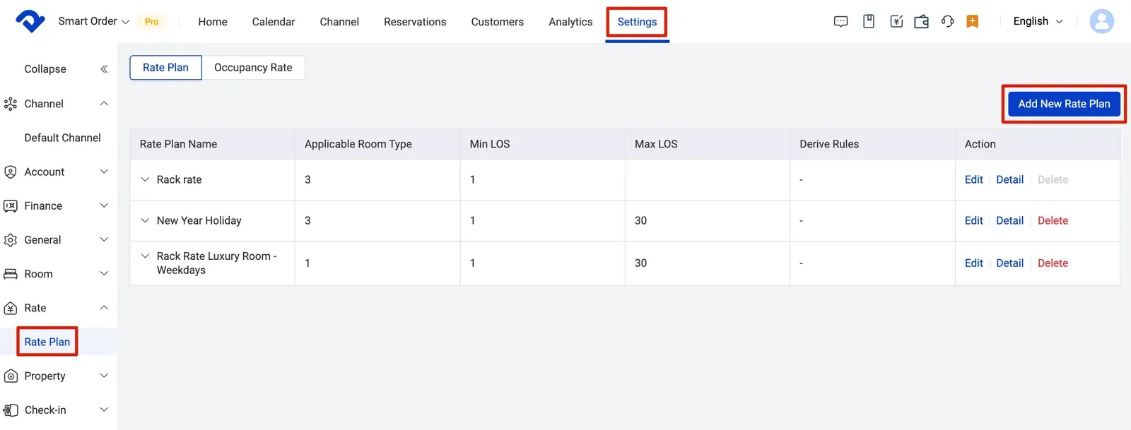 Set up rate plan before connecting to any channel in Smart Order PMS