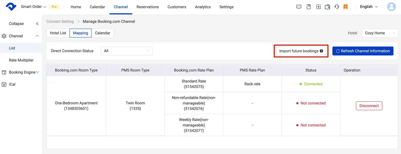 Booking.com connection guide with Smart Order PMS, import future bookings to the PMS